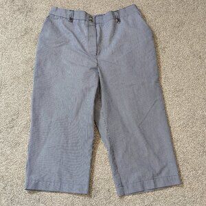 ALFRED DUNNER Navy Blue/White Railroad Striped Mid-Rise Pull-On Capris; Size 10